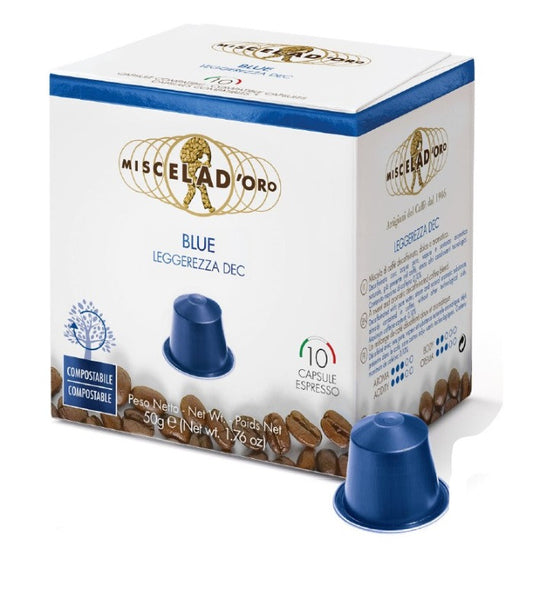 Coffee Capsule Nespresso Miscela d'Oro - BLUE DECAF. - (10X10) 100 caps / box